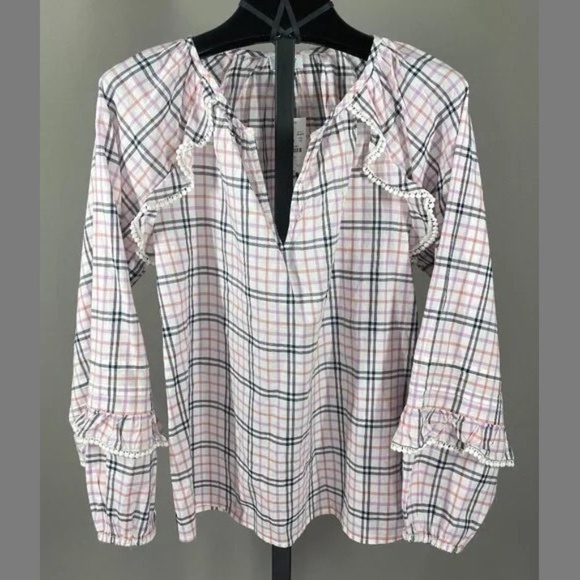 NEW J Crew Shirt Womens XS black purple pink plaid preppy casual pop over - Picture 1 of 9